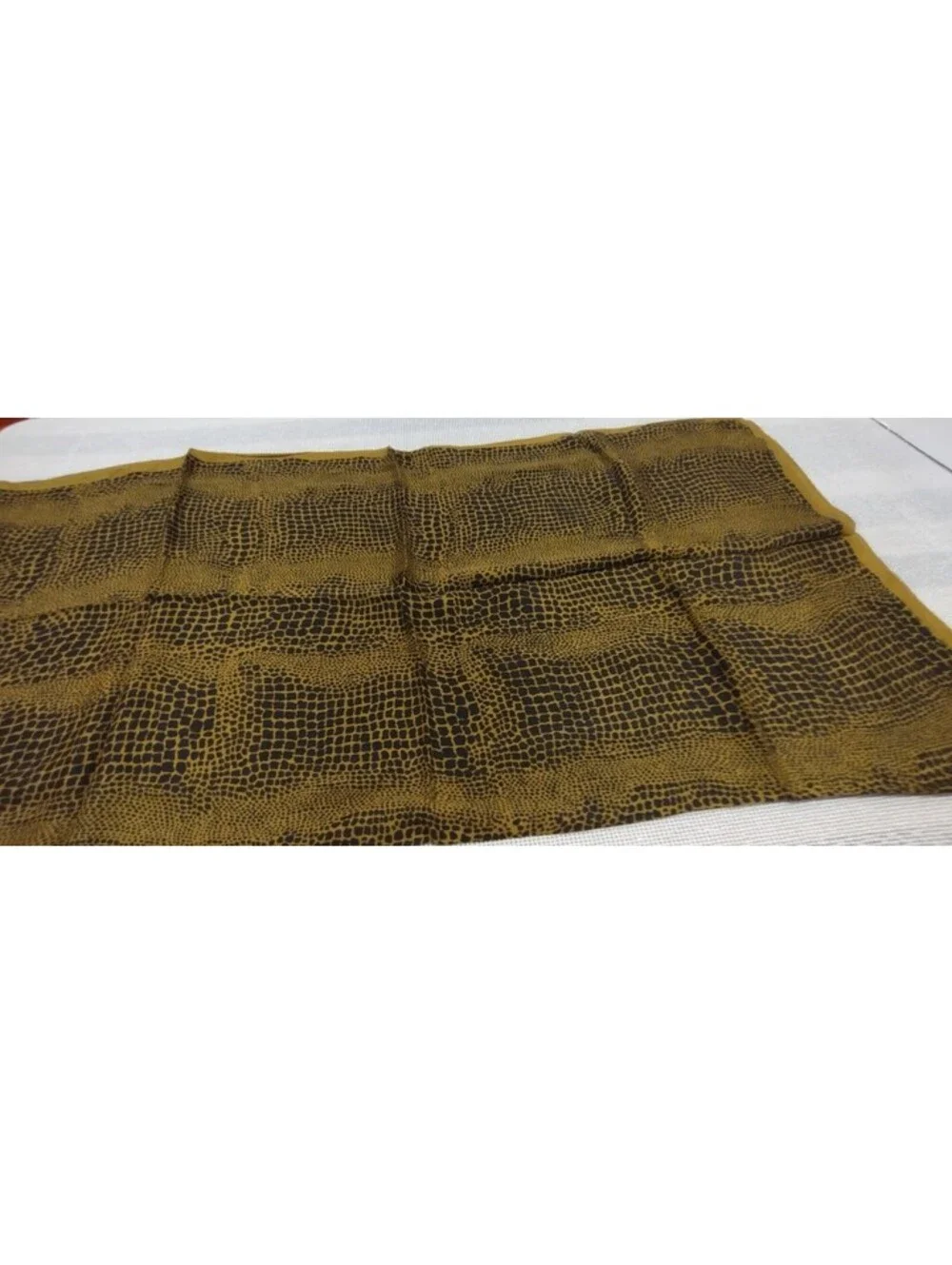 Vintage Silk Scarf 1980s New Wave Reptile Black Mocha Green Zashi India 39 x 39